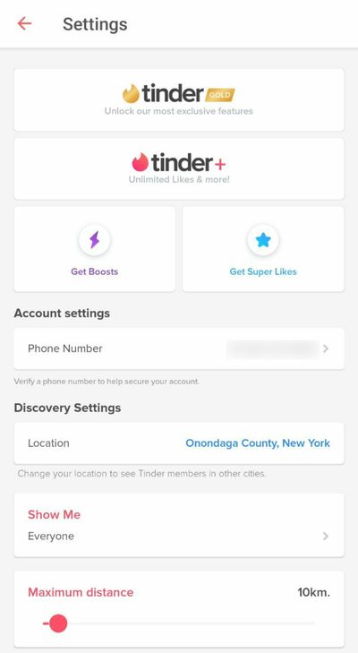 Tinder Settings