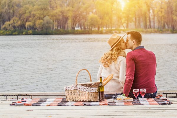 Romantic love story during sunset