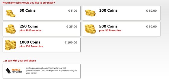 Screenshot of the AmateurCommunity prices