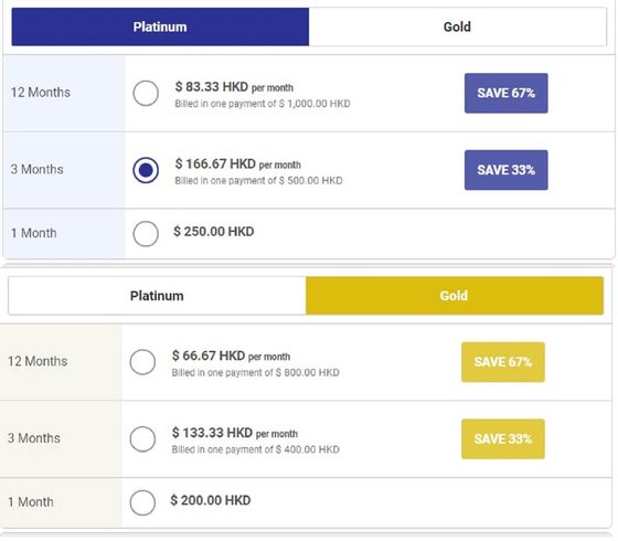 Screenshot of the BBWCupid prices