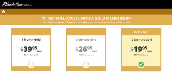 Screenshot of the Black Sex Match prices