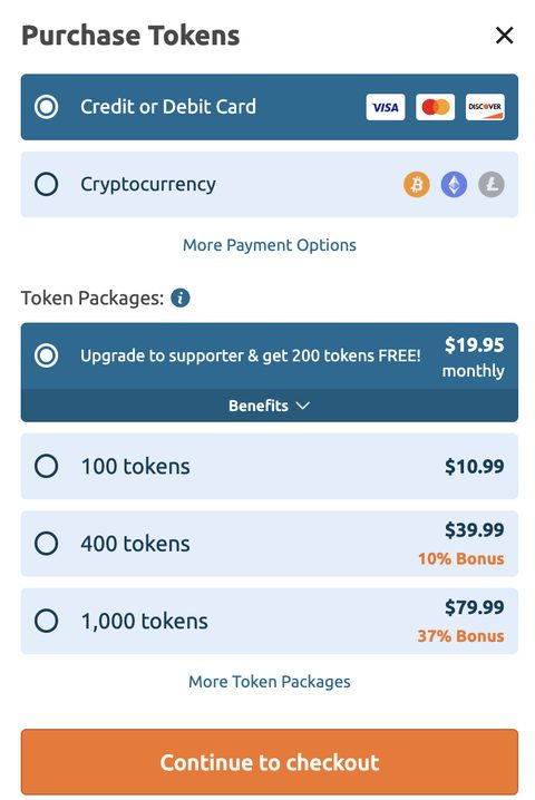 Screenshot of the Chaturbate prices