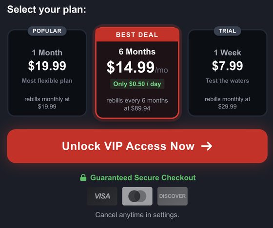 Screenshot of the Flingster prices