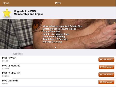 Screenshot of the Growlr prices