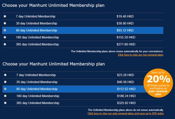 Screenshot of the Manhunt prices