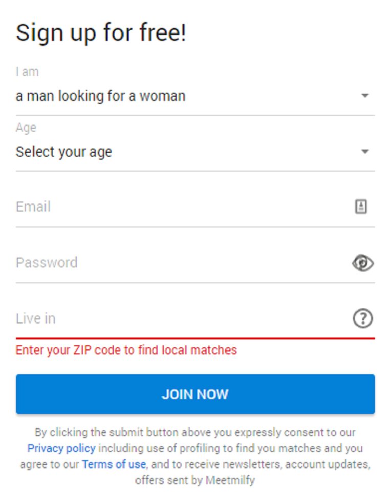 MeetMilfy SignUp