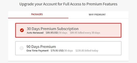 Screenshot of the Seeking Arrangement prices