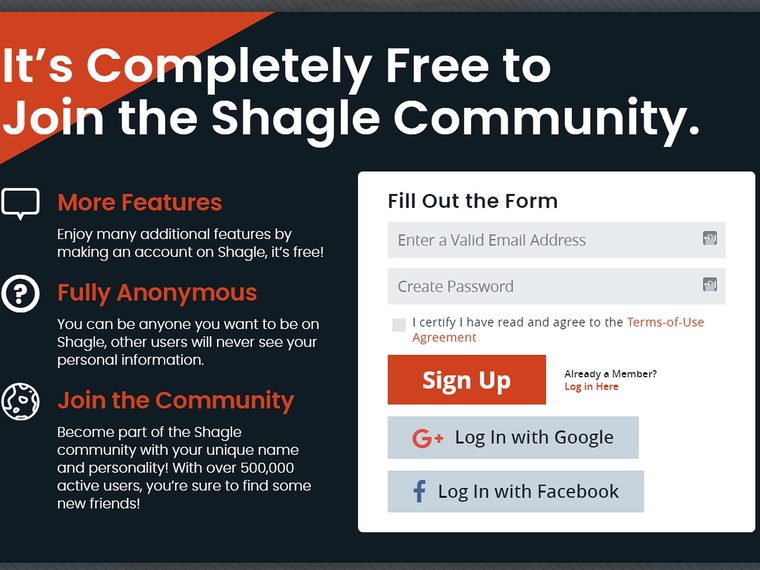 Shagle Signup Process