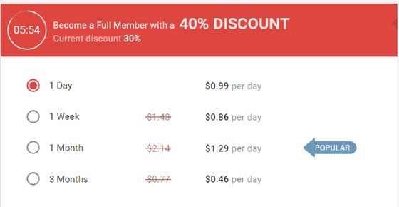 Screenshot of the SnabbFlirt prices