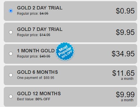 Screenshot of the SweetSext prices
