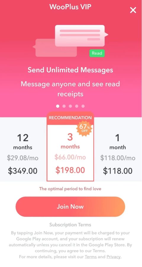 Screenshot of the WooPlus prices