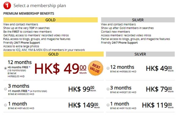 Asia Friend Finder Price Table